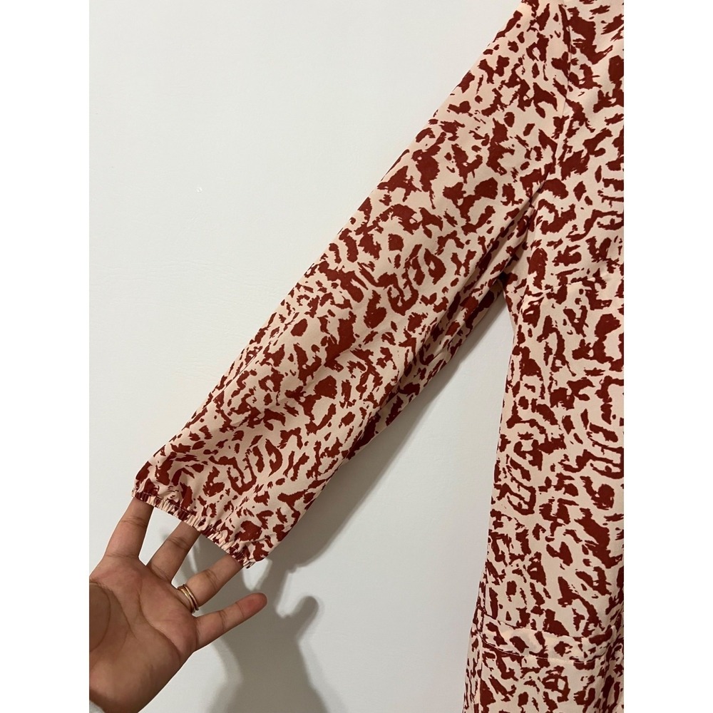 Cabi Sienna Dress Women XS Red Leopard Print Drawstring Waist Ruffle Hem 5406 - Picture 7 of 11